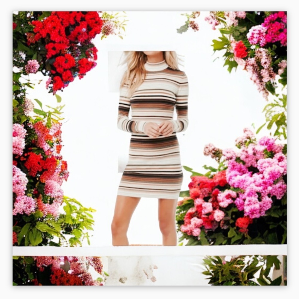 F21 Mock neck striped knit sweater dress​​​​-SzM- beautiful neutral colors 🤎 - Picture 3 of 7